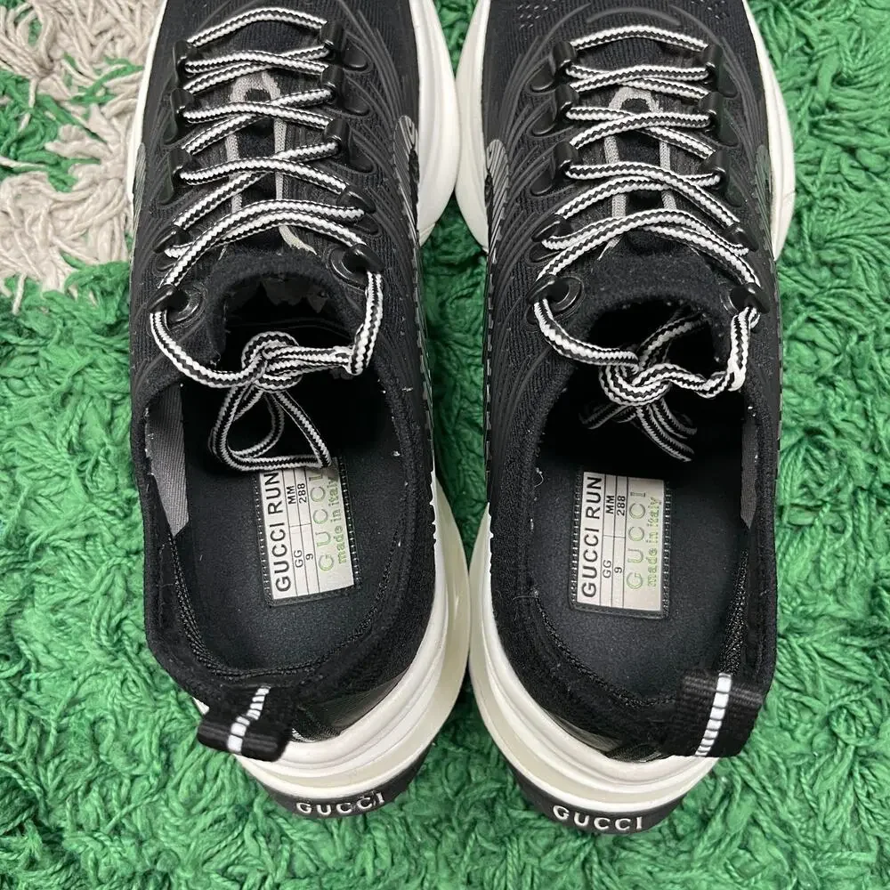 Gucci Run Tech GG Interlocking Logo Black Sneakers Shoes size US 10 Pre Owned